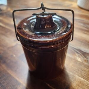Vintage Brown Ceramic Stoneware Cheese Butter Crock